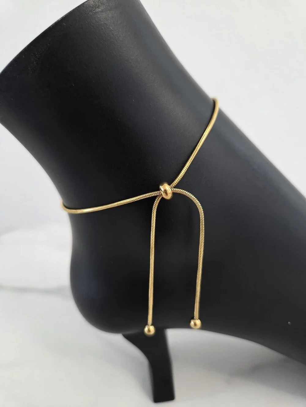 Stainless Steel ​Minimalist Gold Tone Adjustable Slider Ankle Bracelet